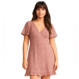 Abercrombie & Fitch Short Sleeve Smocked Pink White Polka Dot Mini Dress xSmall